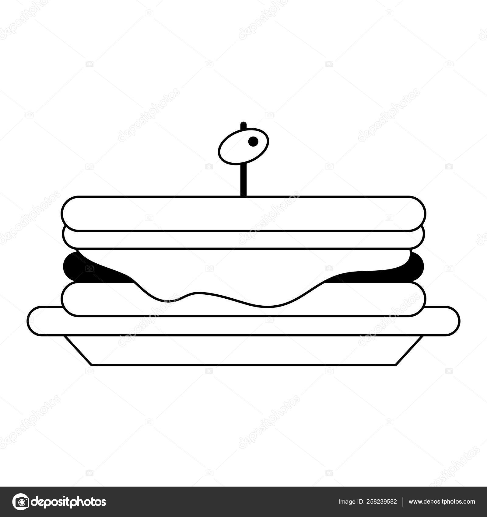 Sandwich with olive on dish symbol black and white Stock Vector by ...