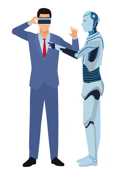 Humanoid robot och affärsman — Stock vektor
