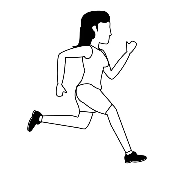 Fitness mujer corriendo de costado en blanco y negro — Vector de stock