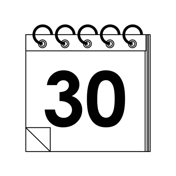 日历计划器与三十天在黑色和白色 — 图库矢量图片