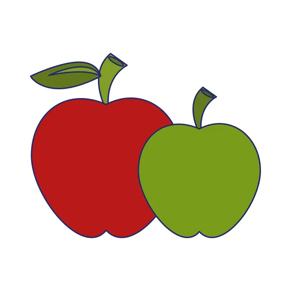 Äpfel rote und grüne Früchte blaue Linien — Stockvektor