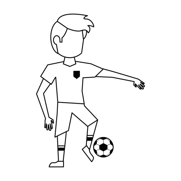 Soccer player with ball avatar in black and white — Stock Vector