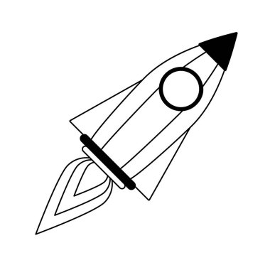 uzay gemisi roket uçan siyah beyaz izole karikatür