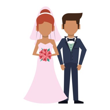 Düğün damat ve gelin karikatür izole