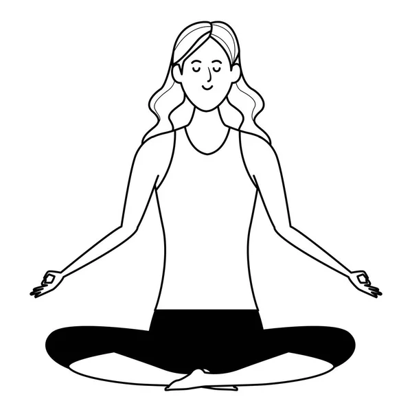 Woman yoga pose zwart en wit — Stockvector