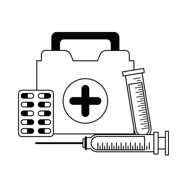 Equipos médicos y de salud en blanco y negro — Vector de stock
