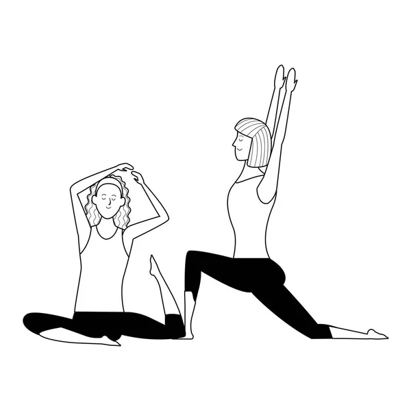 Frauen Yoga Posen schwarz und weiß — Stockvektor