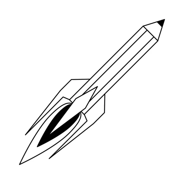 Ξεκινήστε το σύμβολο πύραυλος μολύβι απομονωμένο μαύρο και άσπρο — Διανυσματικό Αρχείο