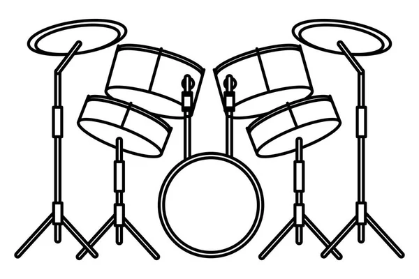 Tambores icono de dibujos animados en blanco y negro — Vector de stock