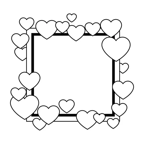 Romantic frame with hearts in black and white — Stock Vector