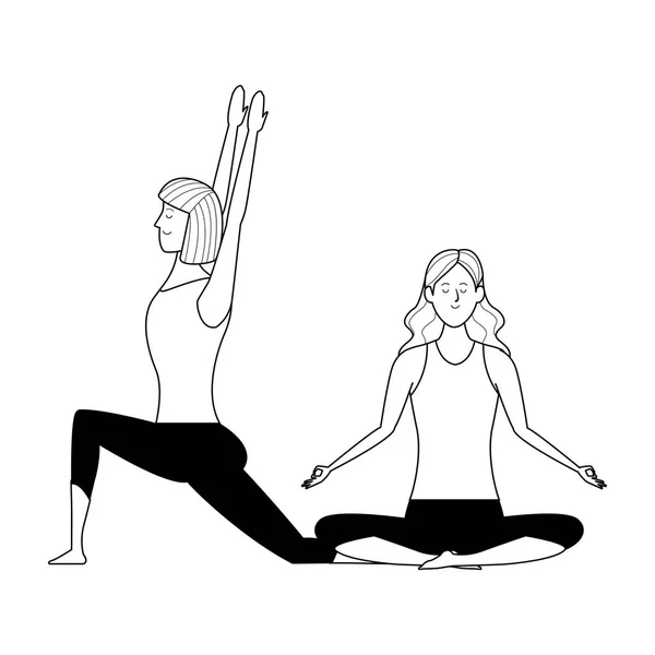 Vrouwen yoga poses zwart en wit — Stockvector