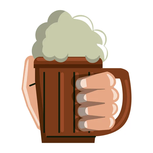 Taza de cerveza de madera de mano — Vector de stock