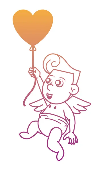 Cupido szív alakú ballonos szivárványvonalakkal — Stock Vector