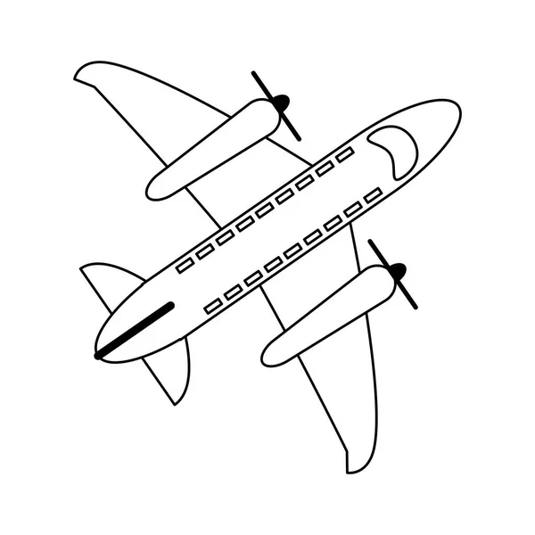 Airplane jet symbol topview in black and white — Stock Vector