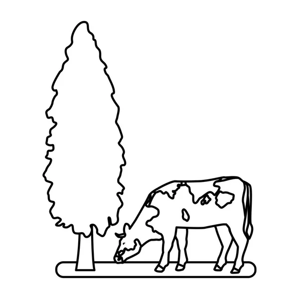 Krowa z drzewem czarno-białym — Wektor stockowy