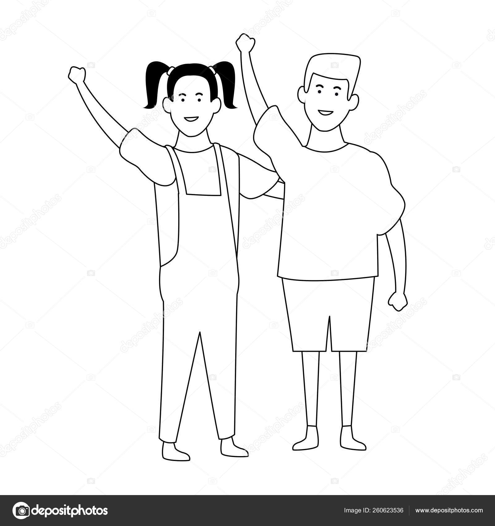 Cute Girl And Boy Cartoon In Black And White Stock Vector Image By C Jemastock