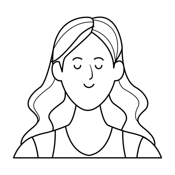 Femme portrait avatar personnage de dessin animé noir et blanc — Image vectorielle