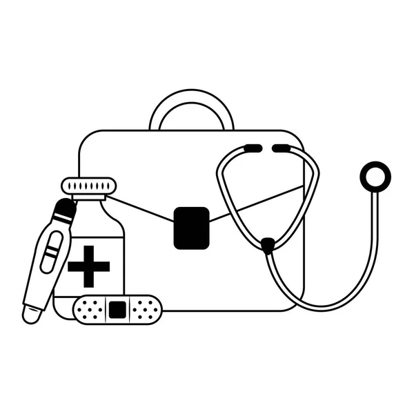 Fournitures médicales professionnelles en noir et blanc — Image vectorielle