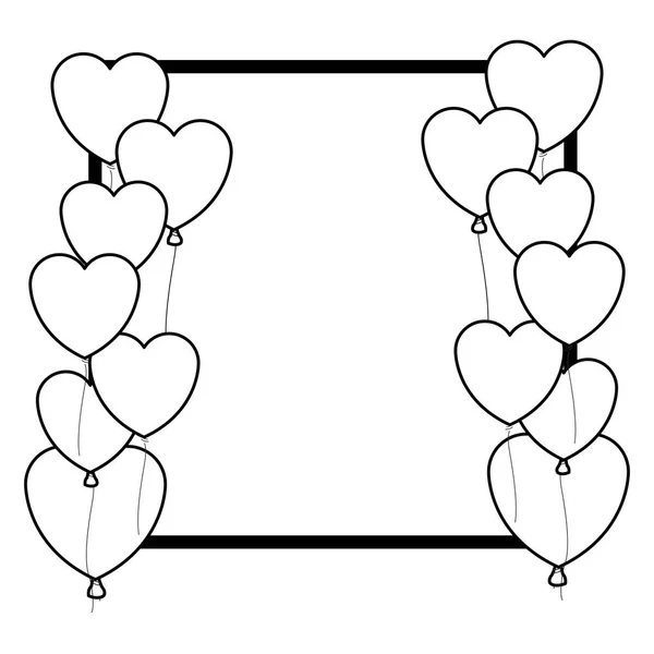 Herzförmiger Ballon auf Rahmen in schwarz und weiß — Stockvektor