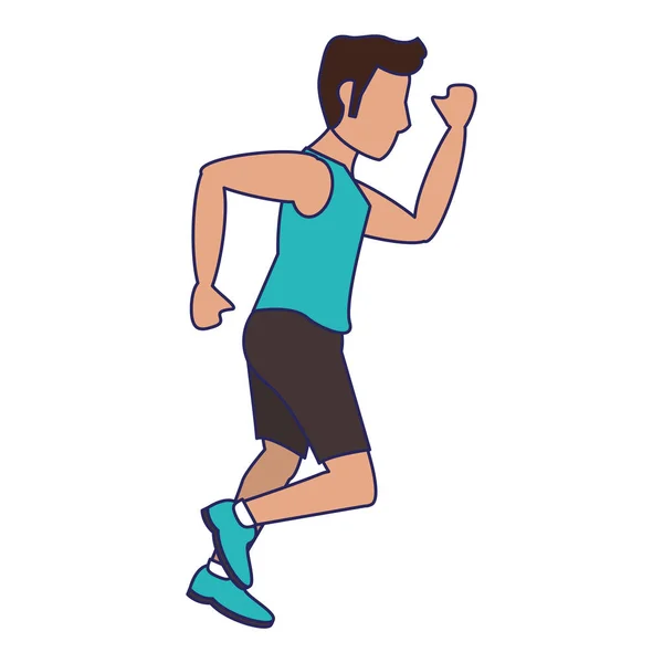 Fitness homem correndo sideview linhas azuis —  Vetores de Stock