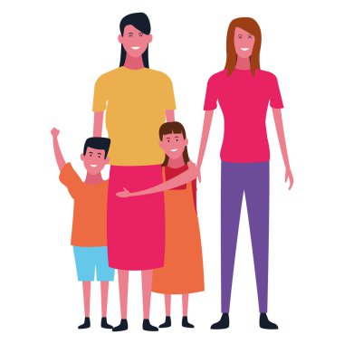 Aile ve çocuklar karikatür izole