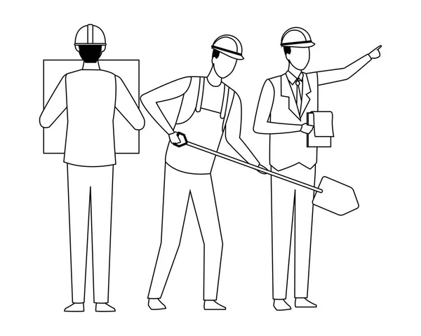 Trabajadores de la construcción herramientas en blanco y negro — Vector de stock