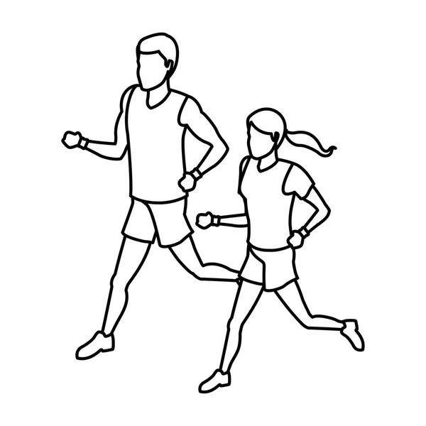 Fitness pareja corriendo avatar — Vector de stock