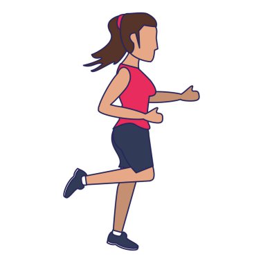 Fitness kadın sideview mavi çizgiler çalışan