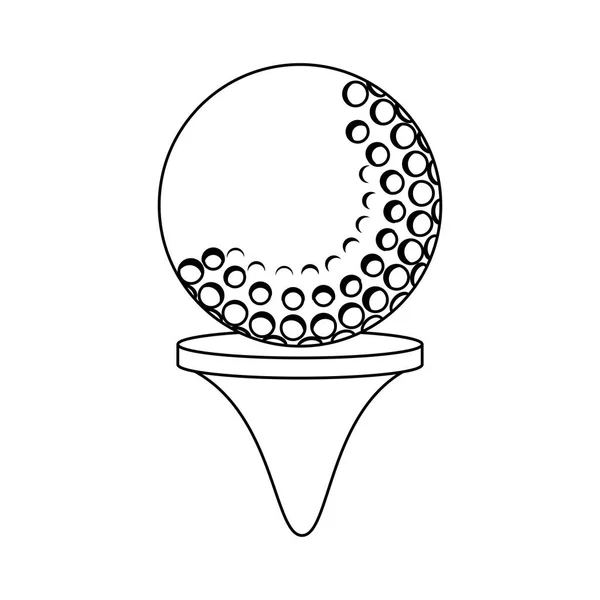 Golfball auf Halterungssymbol in schwarz-weiß — Stockvektor
