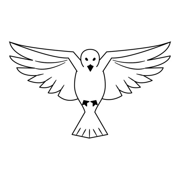 Colomba uccello volante cartone animato in bianco e nero — Vettoriale Stock