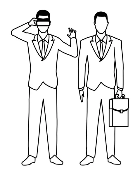 Hommes d'affaires portant casque de réalité virtuelle noir et blanc — Image vectorielle