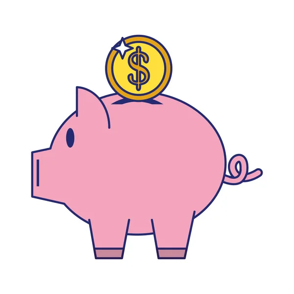 Dinheiro piggy moeda símbolo linhas azuis — Vetor de Stock