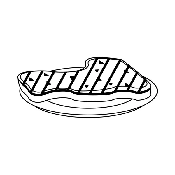 Filete de res en caricatura plato en blanco y negro — Archivo Imágenes Vectoriales