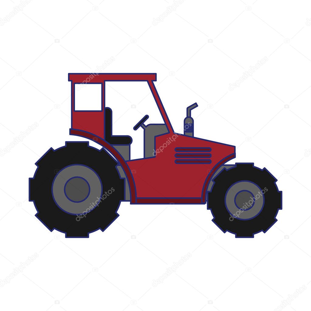 Farm tractor vehicle isolated blue lines