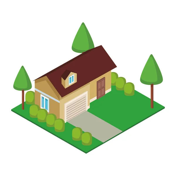 Casa con jardín isométrico — Vector de stock