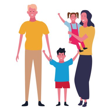 Aile ve çocuklar karikatür izole