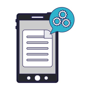 Kabarcık mavi çizgiler üzerinde dişliler ile Akıllı telefon