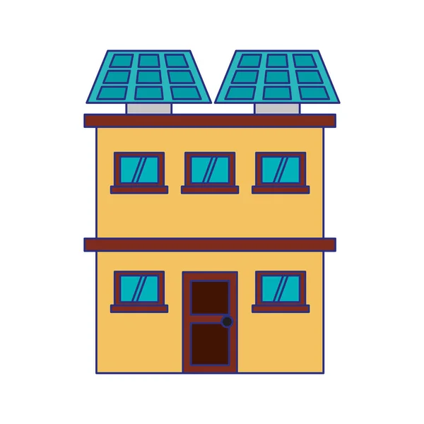 Panel solar en edificio urbano edificio líneas azules — Vector de stock