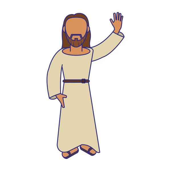 Jésus Christ homme dessin animé lignes bleues sans visage — Image vectorielle