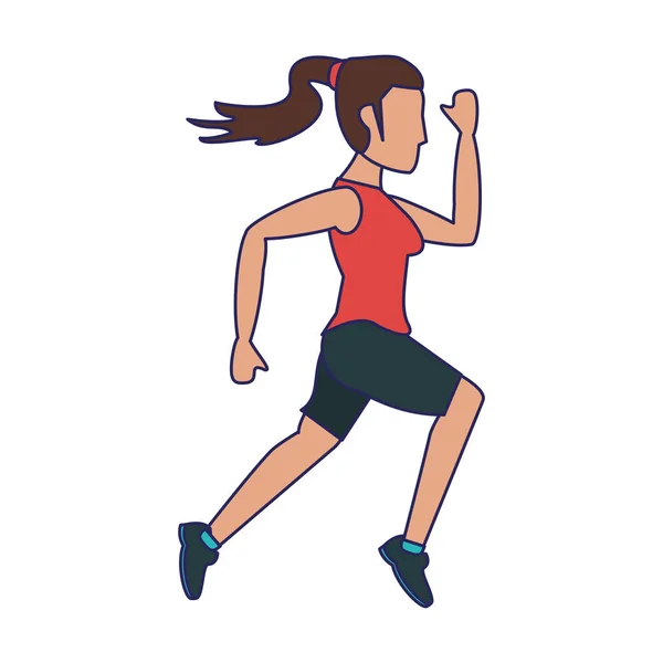 Fitness-Frau läuft Seitenansicht blaue Linien — Stockvektor