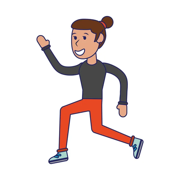 Atleet vrouw Running cartoon geïsoleerd blauwe lijnen — Stockvector