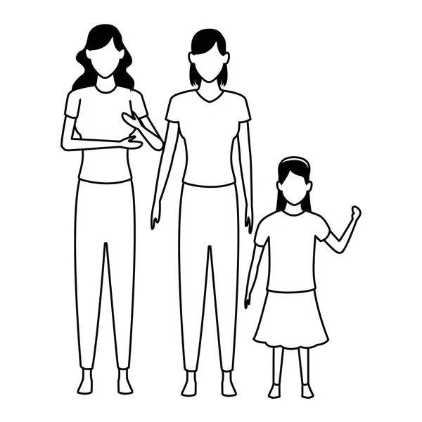 Frauen mit Kind Avatar Cartoon-Figur schwarz und weiß — Stockvektor