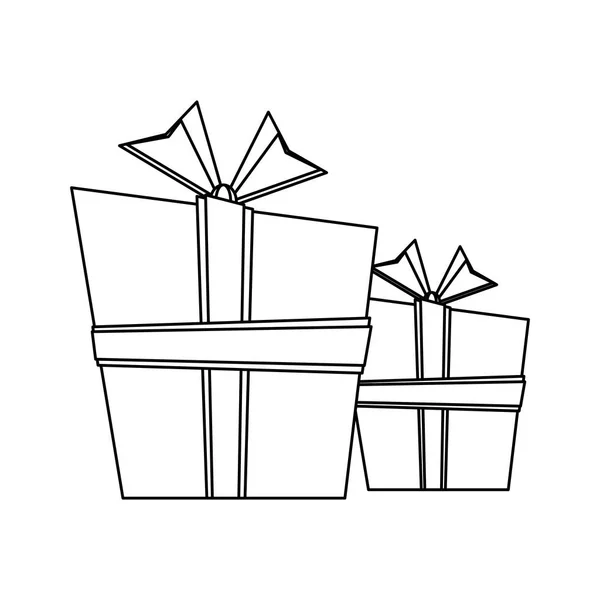 Scatole regalo cartone animato isolato in bianco e nero — Vettoriale Stock