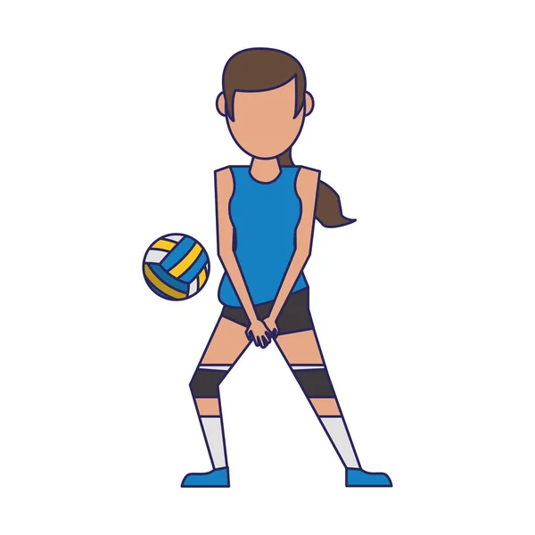 Voleyball player with ball avatar blue lines — Stock Vector