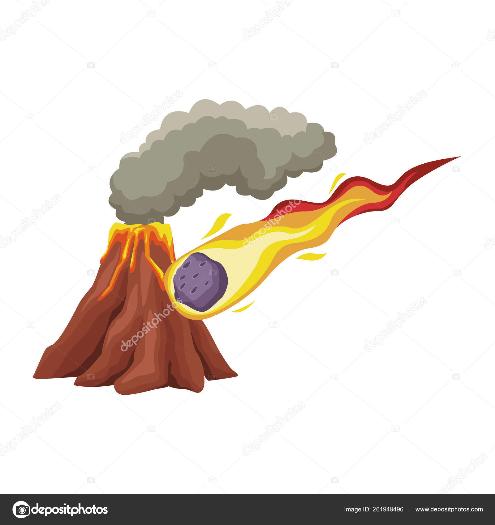 Vulcano with lava and meteor cartoon Stock Vector Image by ©jemastock  #261949496