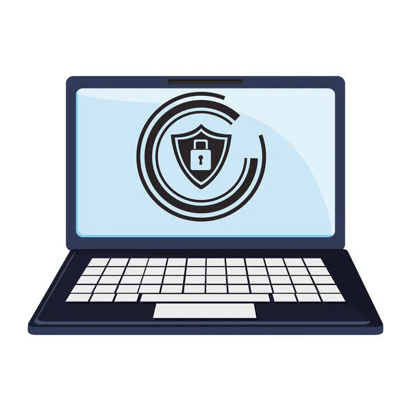 Laptop bloqueado con símbolo antivirus — Archivo Imágenes Vectoriales