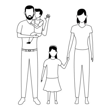 Aile avatar çizgi film karakteri siyah ve beyaz