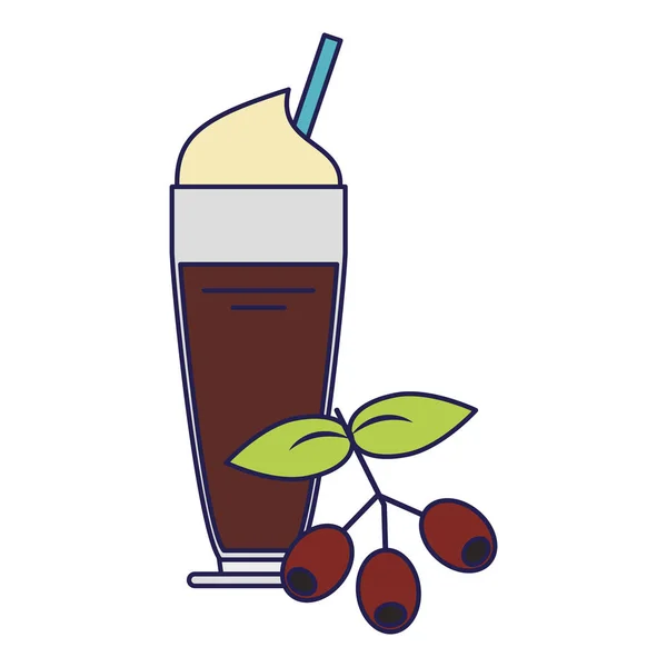 Frische Kaffeebohnen und kaltes süßes Getränk blaue Linien — Stockvektor