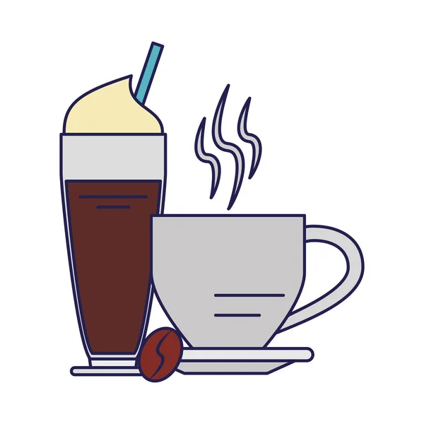 Copo de café bebida quente produtos coffeeshop linhas azuis — Vetor de Stock