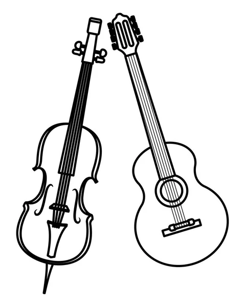Violin och gitarr svart och vitt — Stock vektor